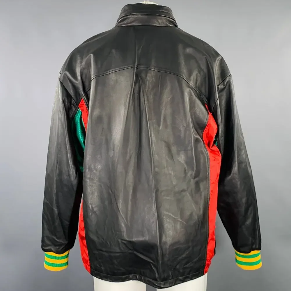GUCCI Size 36 Black Red Color Block Lambskin Leather Varsity Jacket